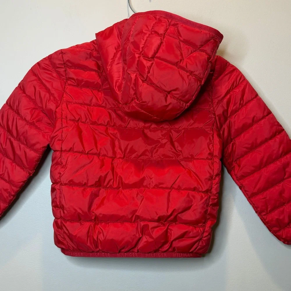 NWOT Tommy Hilfiger Red Puffer Jacket Hooded Water Resistant Kids Size XS 4-5